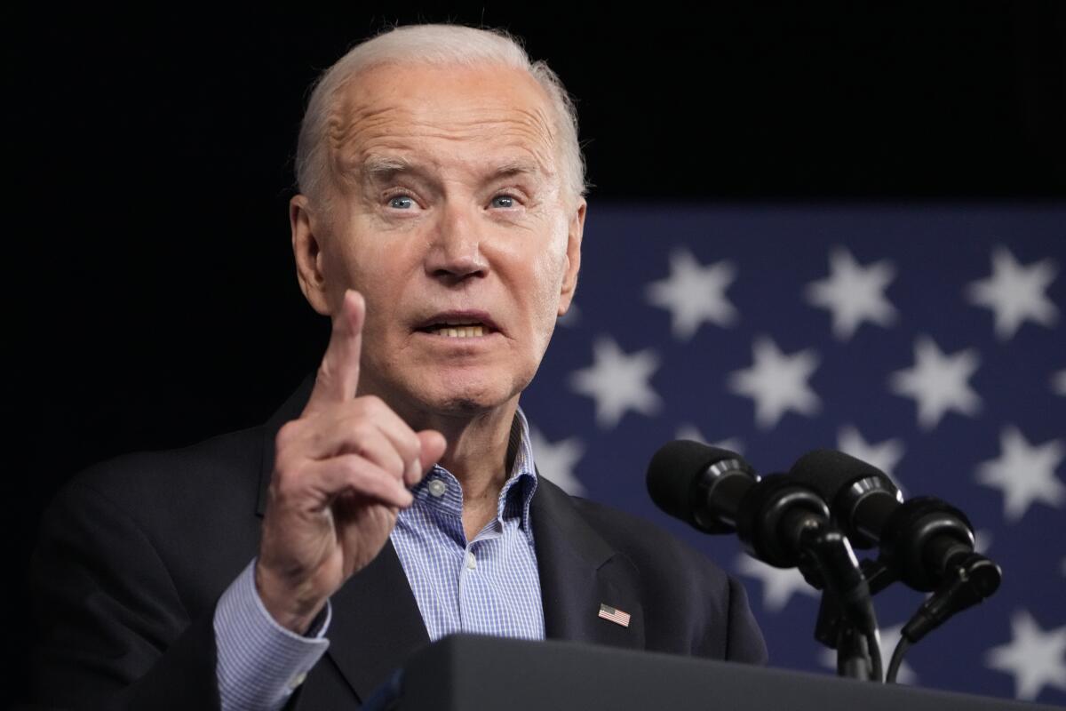 President Biden speaks at a campaign rally.