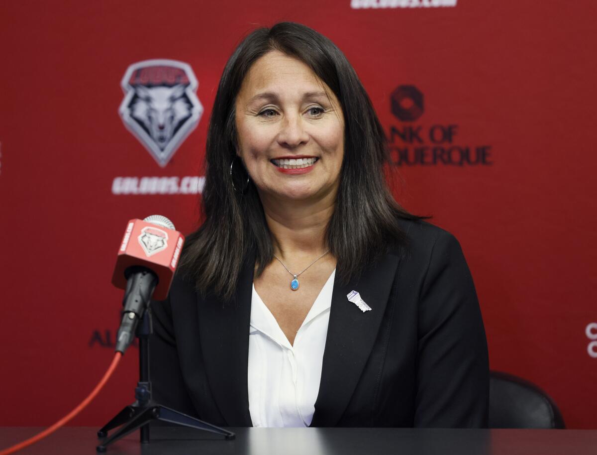 Mountain West Commissioner Gloria Nevarez, shown here at New Mexico, is embroiled in a dispute with SDSU.