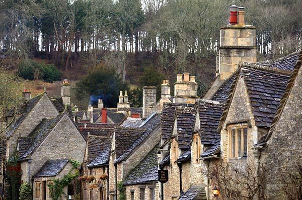 A look at the worn rooftops of Castle Combe.