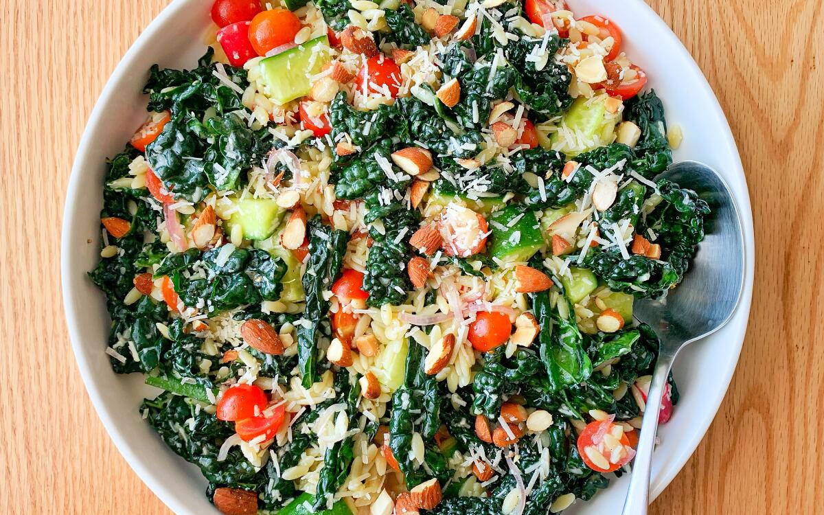 Kale Pasta Salad With Parmesan and Smoked Almonds Recipe - Los Angeles ...