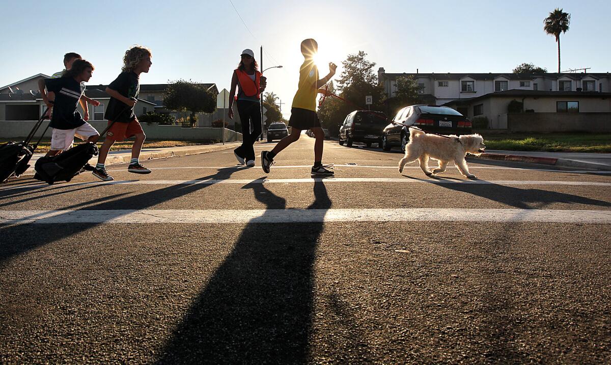 Children walk to school in Redondo Beach.