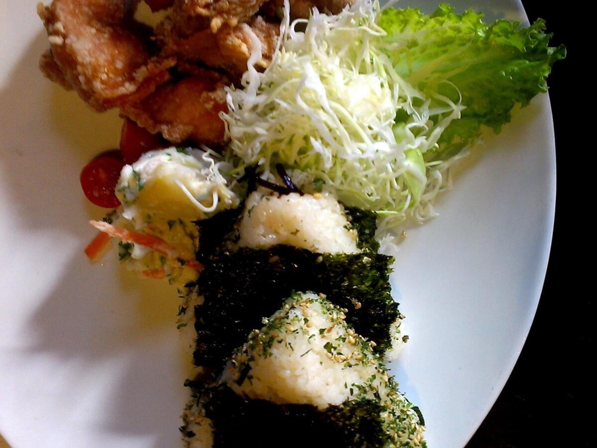Mama Musubi's pop-up at Toranoko includes rice ball specials and set menus, such as two rice balls with fried chicken, salad and miso soup.