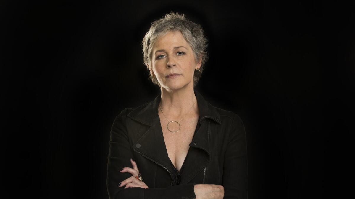 Melissa McBride, shown posing for a portrait at the Los Angeles Times photo studio, stars in the drama series "The Walking Dead."