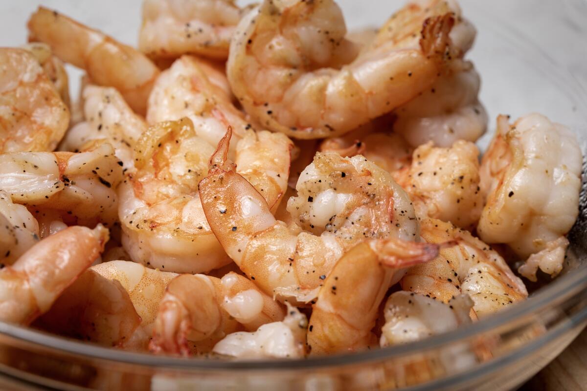 Sautéed shrimp in the L.A. Times test kitchen.