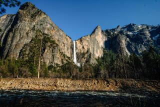 Yosemite National Park, CA - April 27: Bridalveil Fall and the Merced River Thursday, April 27, 2023, inside Yosemite National Park, CA. Much of Yosemite Valley will close starting this evening Friday, April 28, at 10 pm due to the forecast of flooding. The Western Yosemite Valley is scheduled to remain open dependent on traffic congestion. (Francine Orr / Los Angeles Times)