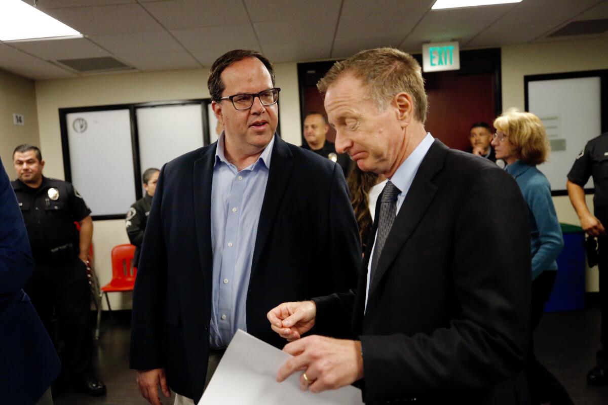 L.A. schools Superintendent Austin Beutner and teachers union president Alex Caputo-Pearl