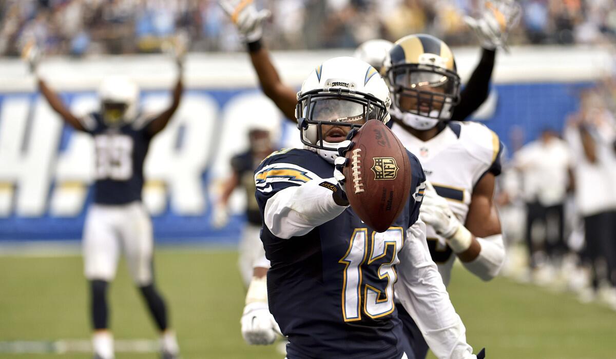 Chargers wide receiver Keenan Allen celebrates after scoring against the Rams in the second half on Nov. 23, 2014, in San Diego. (Denis Poroy / Associated Press)