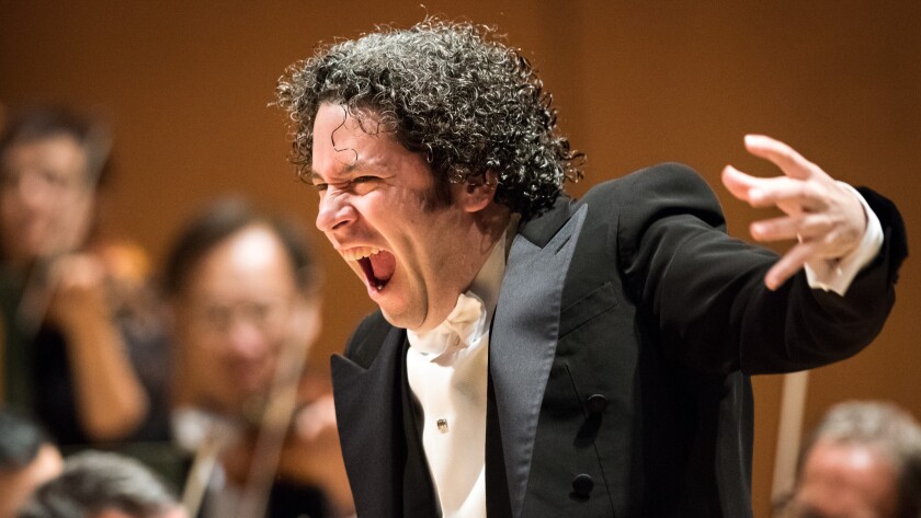 Gustavo Dudamel conducts the Los Angeles Philharmonic in Kodaly's "Dances of Galánta" at Walt Disney Concert Hall Thursday night.