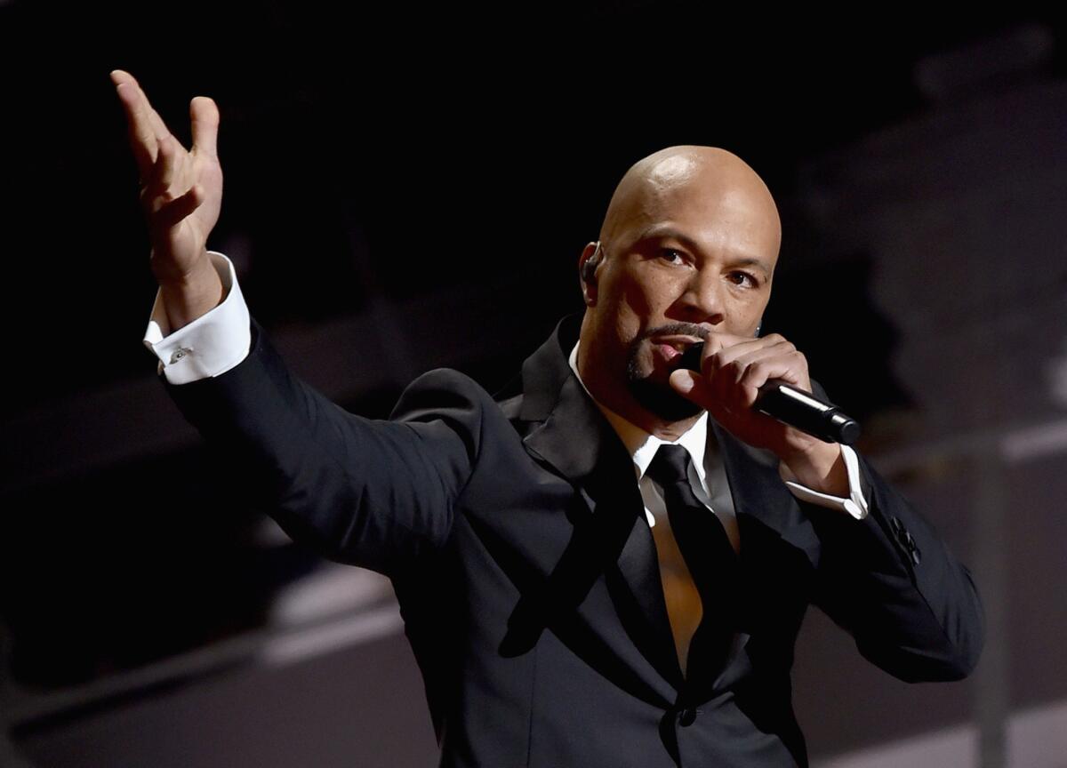 Common performs during the Academy Awards ceremony at the Dolby Theatre in Hollywood on Feb. 22.