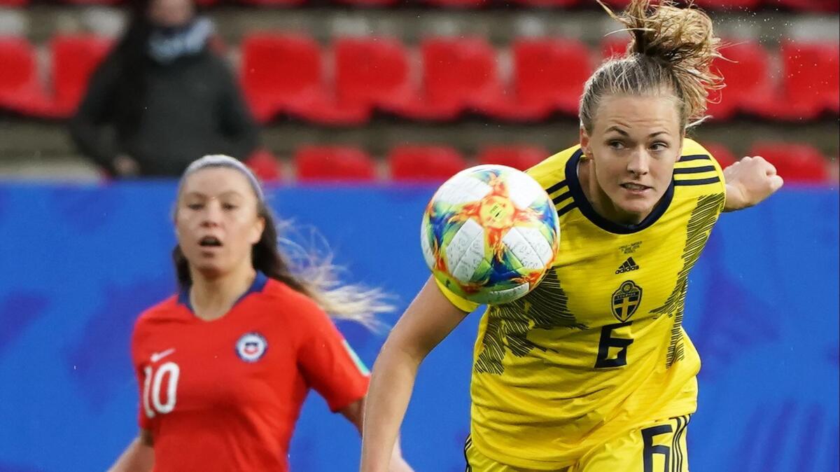 Sweden's Magdalena Eriksson controls the ball during the team's World Cup victory over Chile on Tuesday.