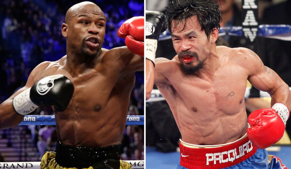 Floyd Mayweather Jr., left, and Manny Pacquiao will fight for the WBC welterweight title on Saturday.