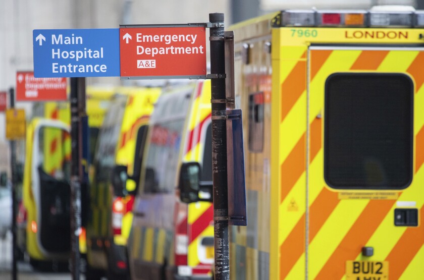 Ambulances line up outside the Royal London Hospital