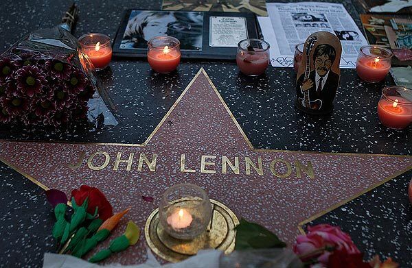 Fans leave mementos on John Lennon's star