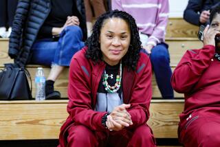 South Carolina coach Dawn Staley dropped by Harvard-Westlake on Saturday.