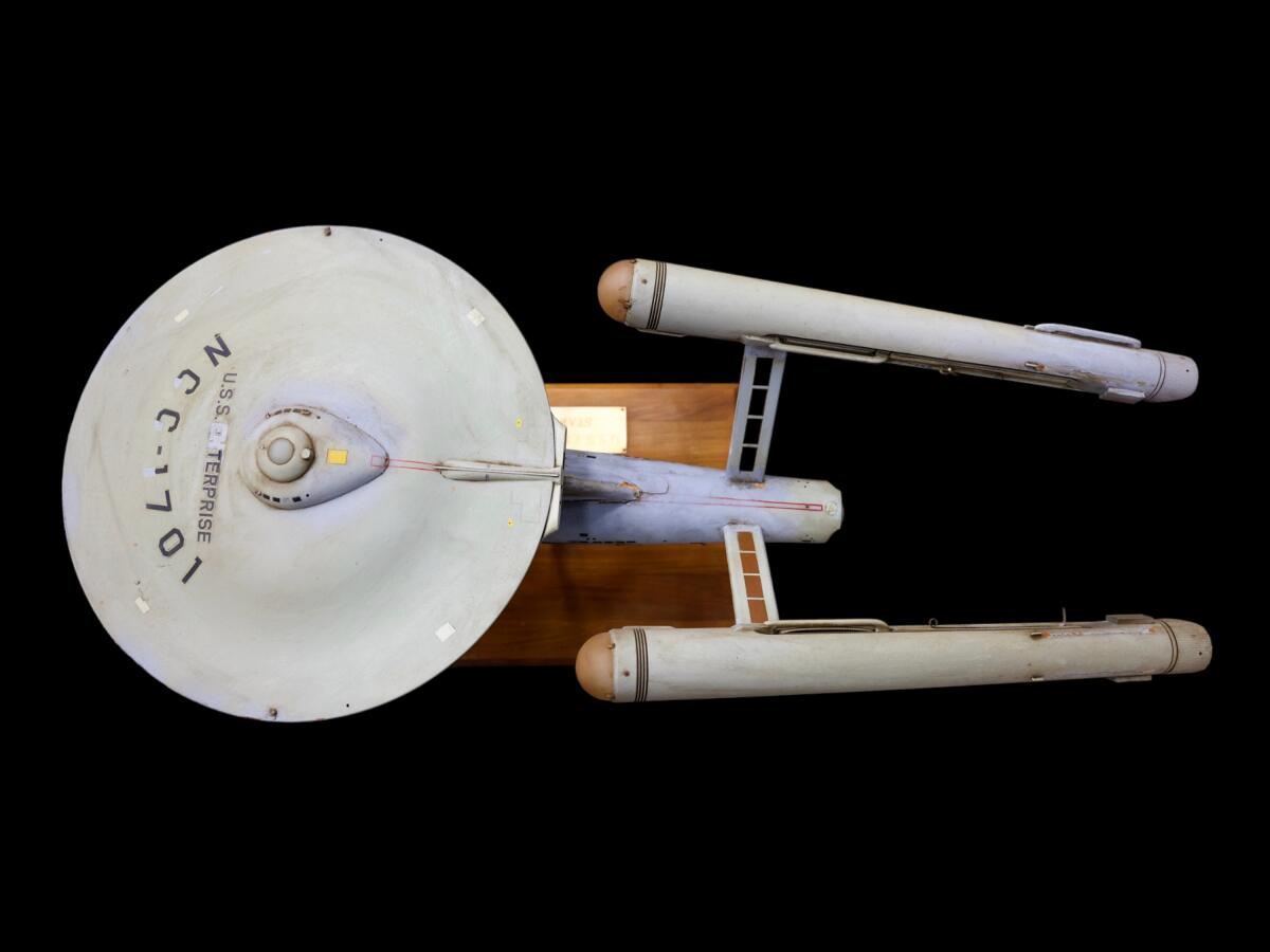 Top view of the original model of the U.S.S. Enterprise from the 1960s TV series "Star Trek."