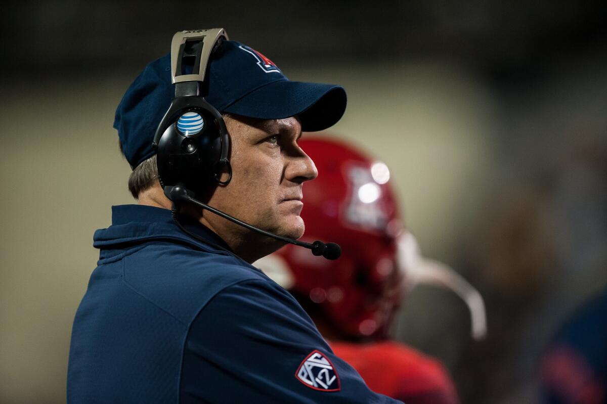 Arizona Wildcats Coach Rich Rodriguez looks on from the sideline during a game against Colorado on Oct. 17, 2015.