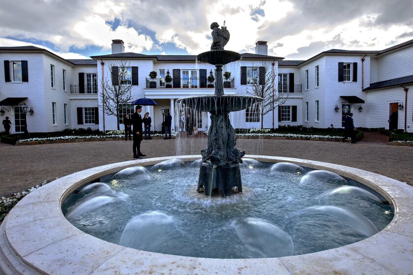 A fountain is located at the entrance of the Manor House at the Rosewood Miramar Beach resort in Montecito.