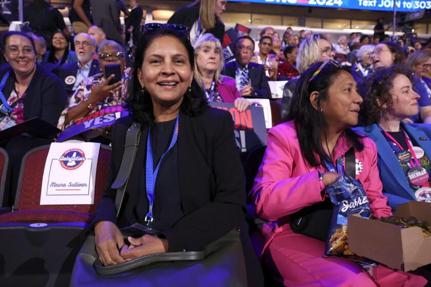 DNC CHICAGO, IL AUGUST 19, 2024 - New Hampshire delegate Sumathi Madhure during the 2024 Democratic National Convention at United Center in Chicago on Monday, August 19, 2024 in Chicago, IL. (Robert Gauthier/Los Angeles Times)