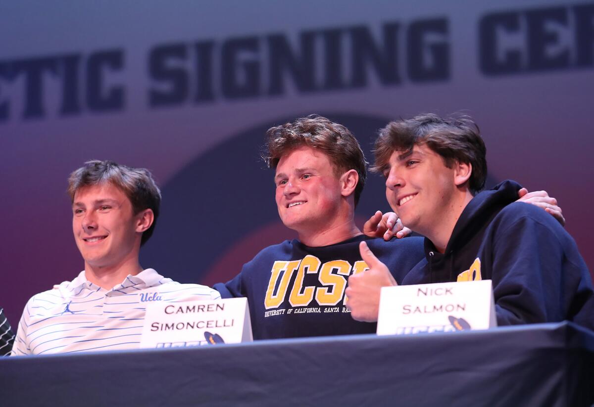 Russell Weir (football), Camren Simoncelli (water polo) and Nick Salmon (baseball).