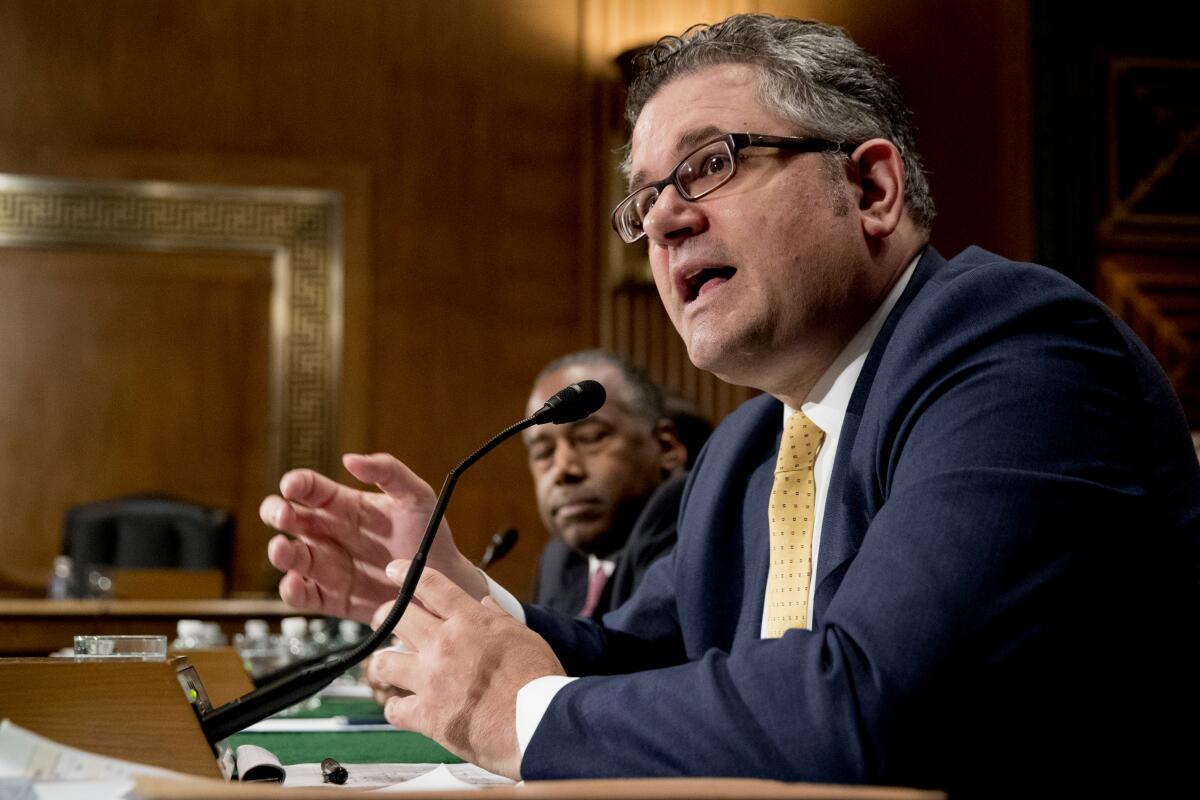 Mark Calabria speaks at a Senate Banking Committee hearing in 2019