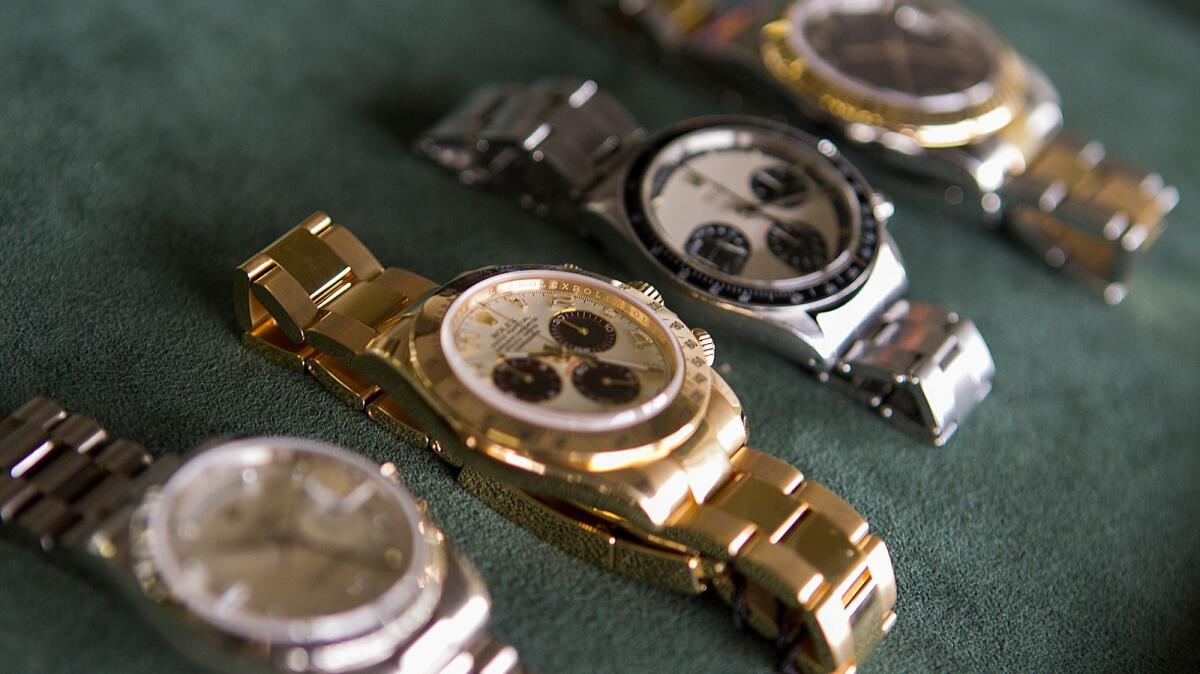 Several Rolex watches at Bob's Watches in Huntington Beach.