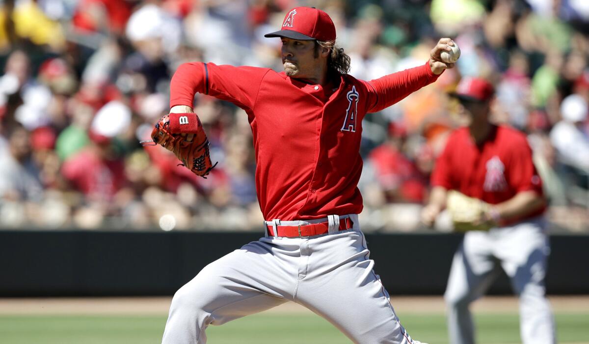 Angels left-hander C.J. Wilson gave up one unearned run in three innings against the A's on Saturday.