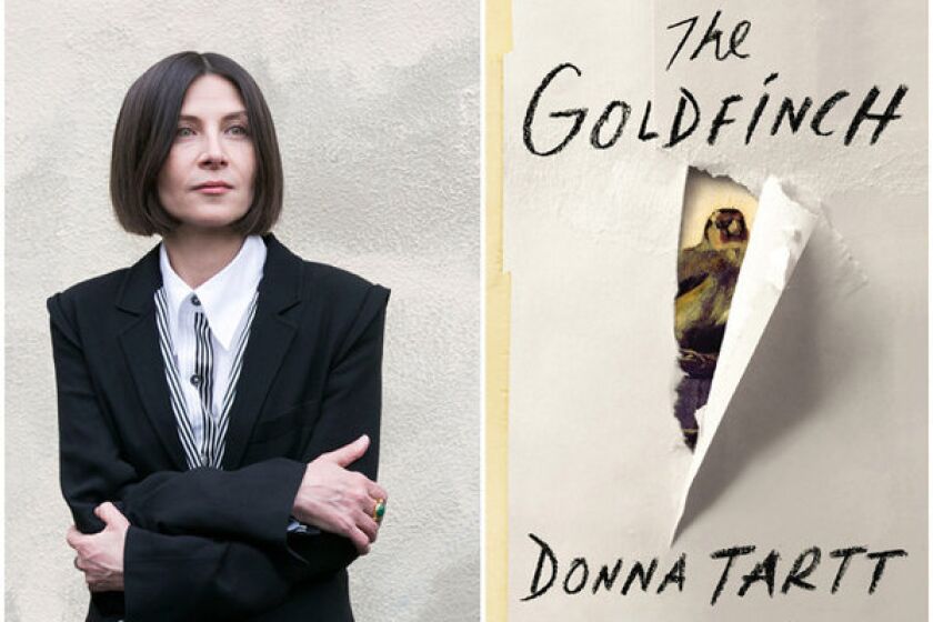 Author Donna Tartt and the cover of her book, "The Goldfinch."