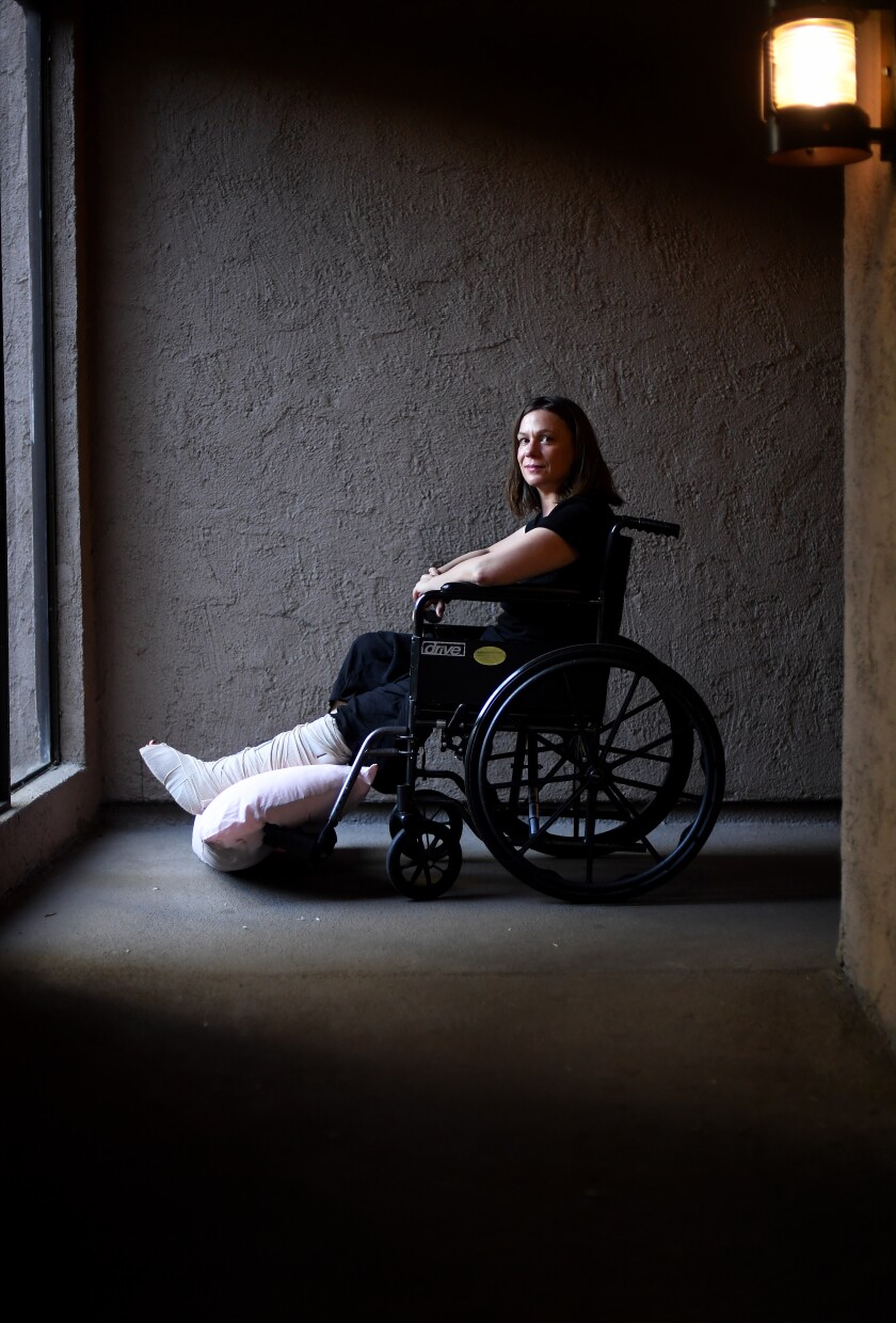 Gran, who recently broke her foot, outside her home.