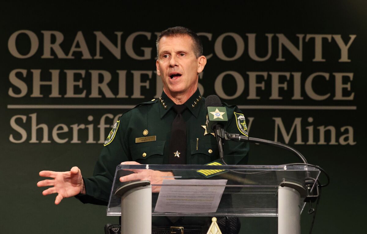 Sheriff John Mina holds a news conference following multiple shootings by the same individual in Orlando, Fla.