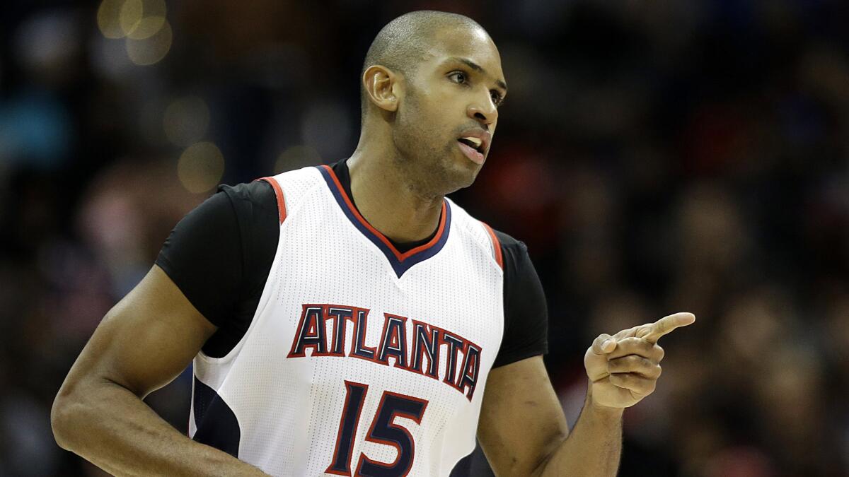 Atlanta Hawks forward Al Horford reacts after scoring a basket during a win over the Oklahoma City Thunder on Friday.