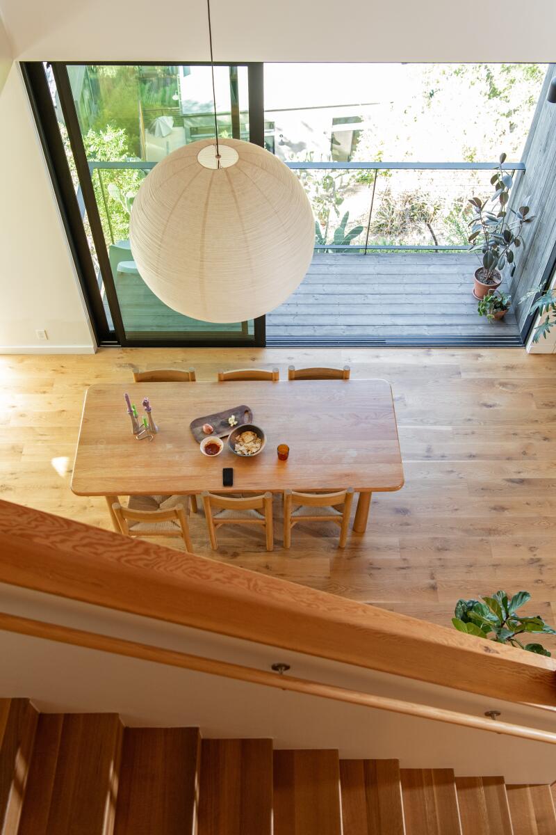 An overhead view of a dining room table
