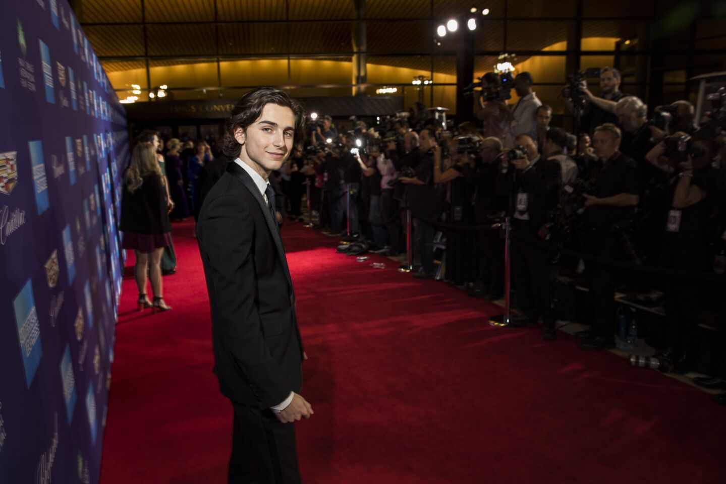Timothee Chalamet on the red carpet of the Palm Springs International Film Festival Gala. Chalamet received the Rising Star Award.