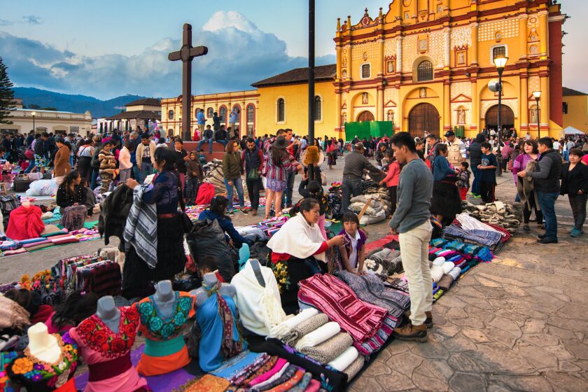An outdoor market in San Cristóbal de las Casas, in the Chiapas highlands of Mexico.