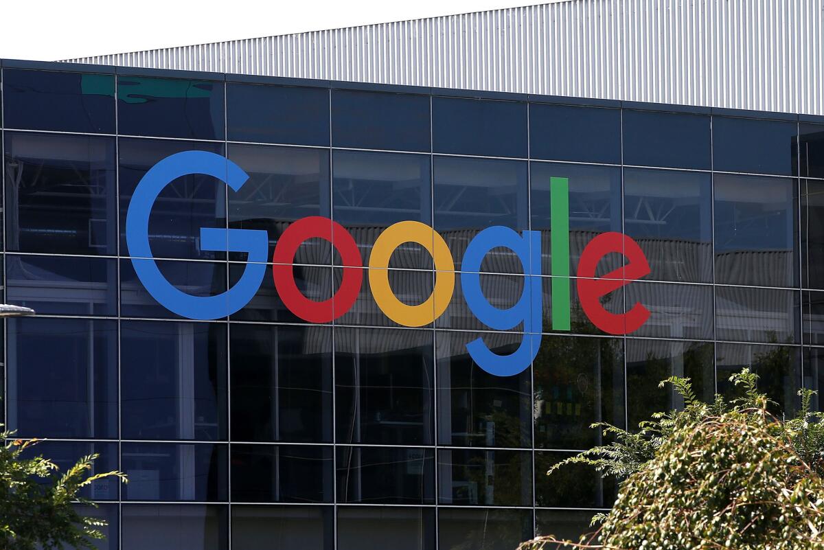 The new Google logo is displayed at the company's headquarters in Mountain View, Calif., on Sept. 2.