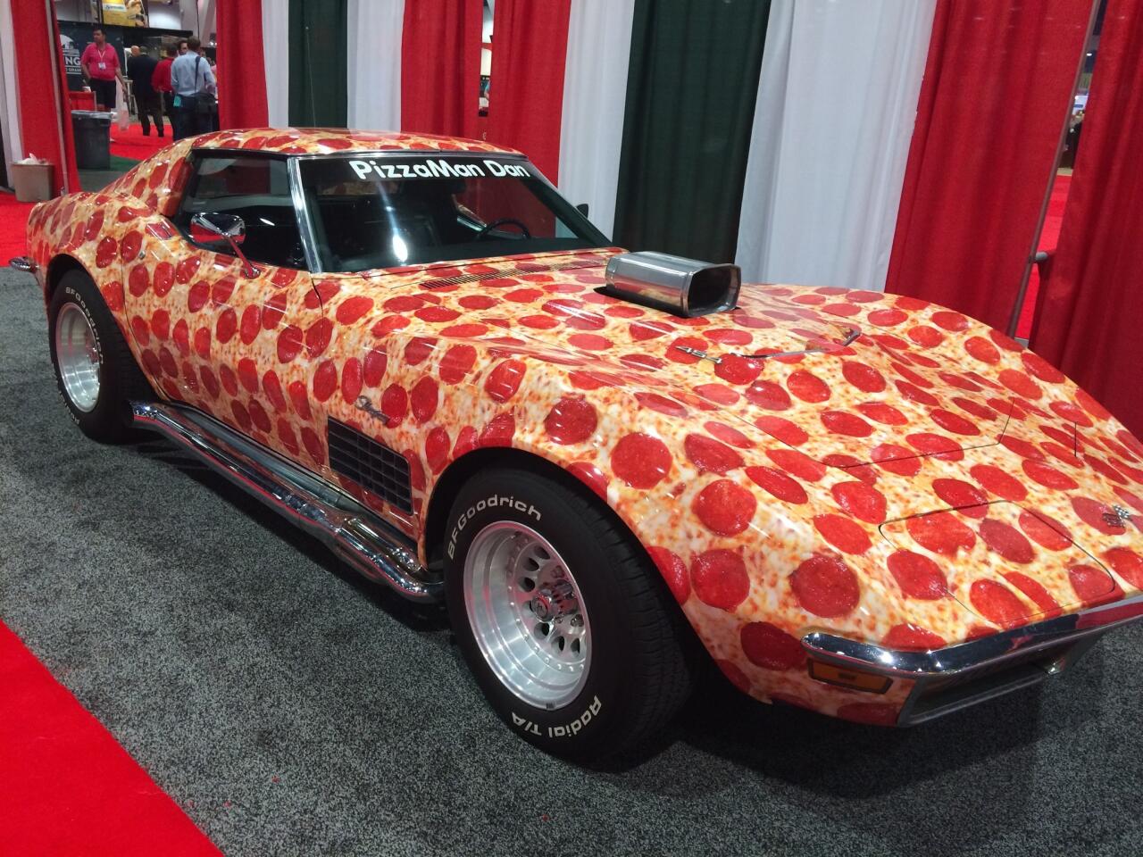 Dan Collier, the owner of the PizzaMan Dan's restaurant chain, had his Corvette on display the International Pizza Expo 2015 in Las Vegas.