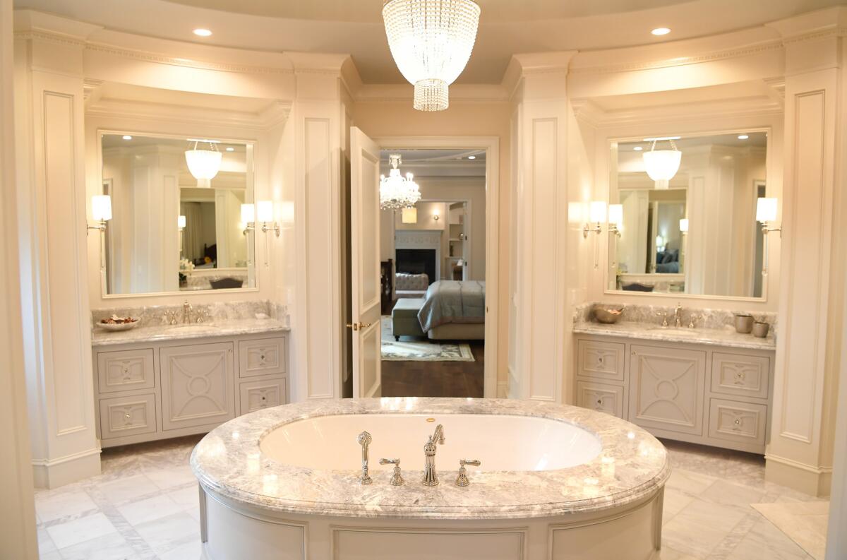 The master bathroom inside an Arcadia mansion that has gone unsold after two months on the market.