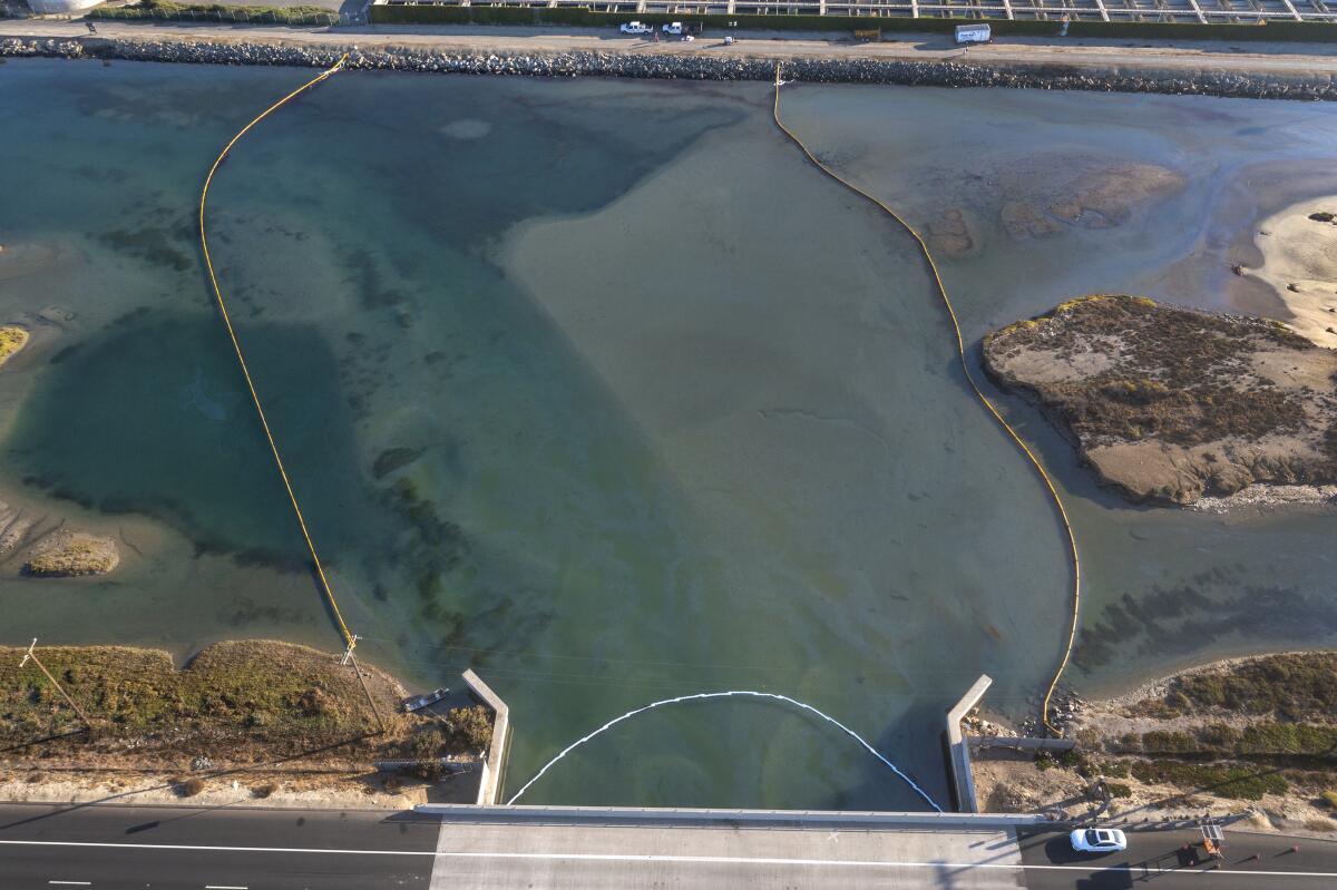 An aerial view of oil in the Talbert Channel.