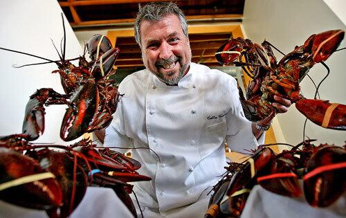 Executive chef Collin Crannell with the signature menu items at the Lobster, a restaurant in Santa Monica.