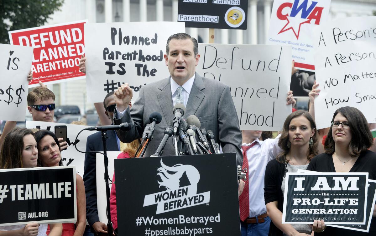 Republican presidential candidate Ted Cruz speaks at an anti-abortion rally on July 28 in Washington.