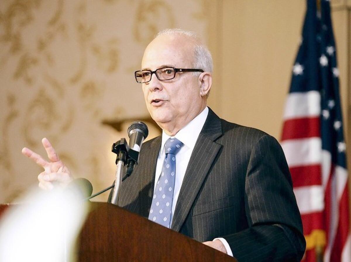 FILE PHOTO: Former Glendale mayor Frank Quintero gives the State of the city address at the Glendale Chamber of Commerce annual awards luncheon at the Glendale Hilton on Thursday, March 28, 2013.