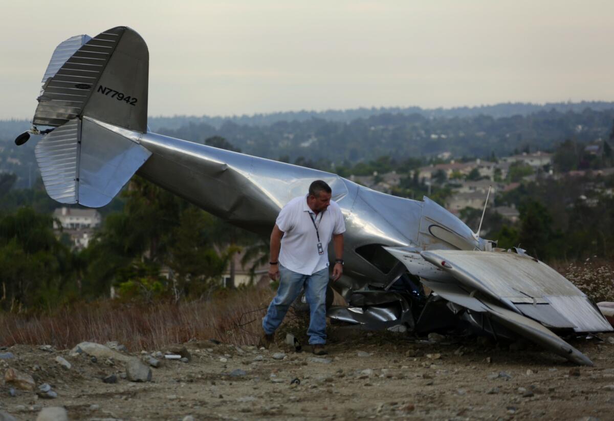 FAA investigator Brice Campbell at the scene of plane crash on Saturday morning in Rancho Cucamonga.