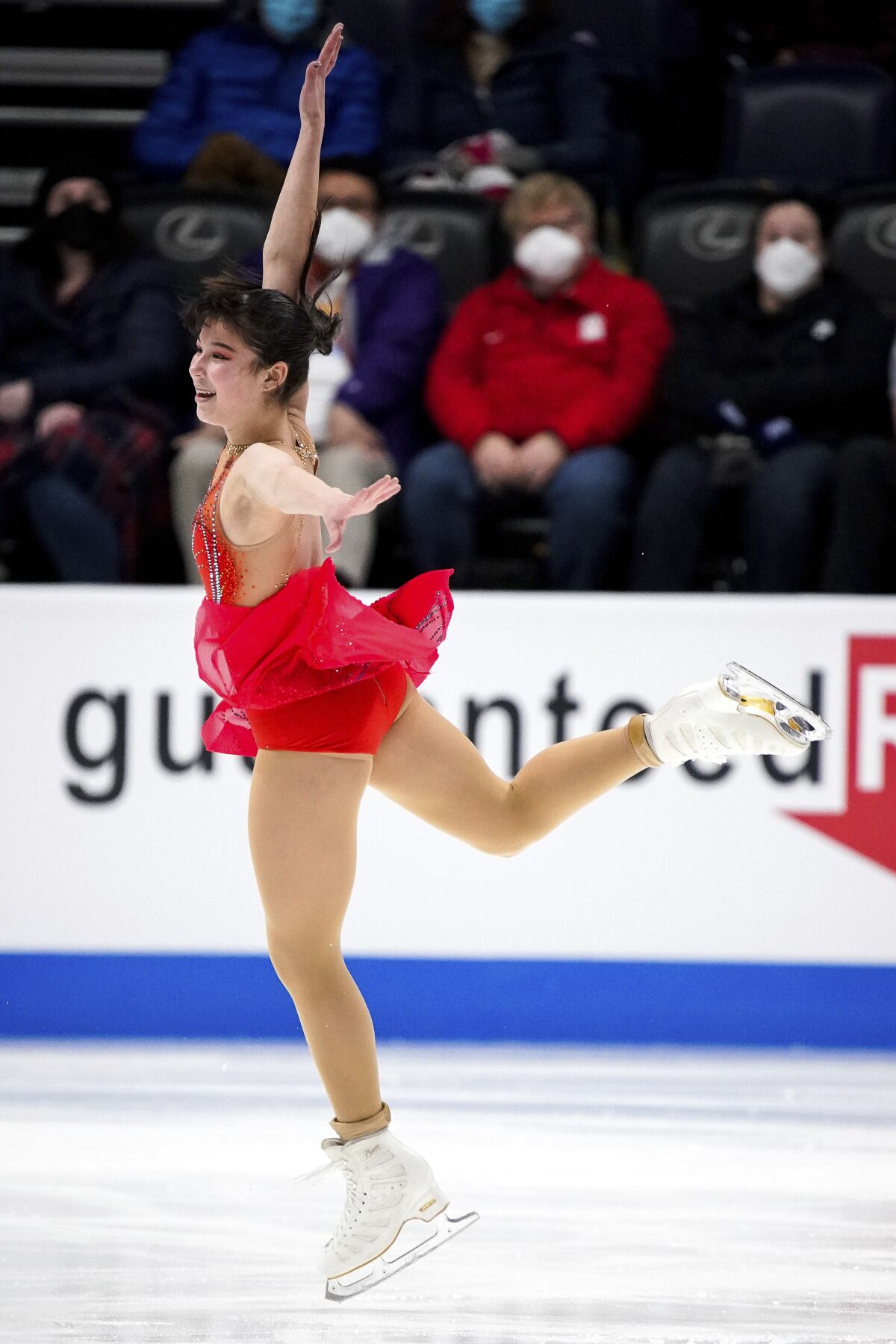 Alysa Liu skates in the ladies short program event during the U.S. Figure Skating Championships in Nashville, Tenn., Thursday, Jan. 6, 2022. (Andrew Nelles/The Tennessean via AP)