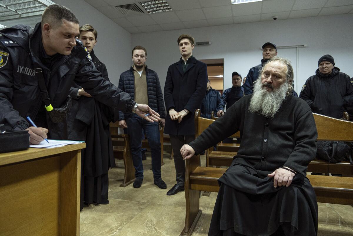 Metropolitan Pavel, the abbot of the Kyiv-Pechersk Lavra monastery, sits in court in Kyiv, Ukraine.
