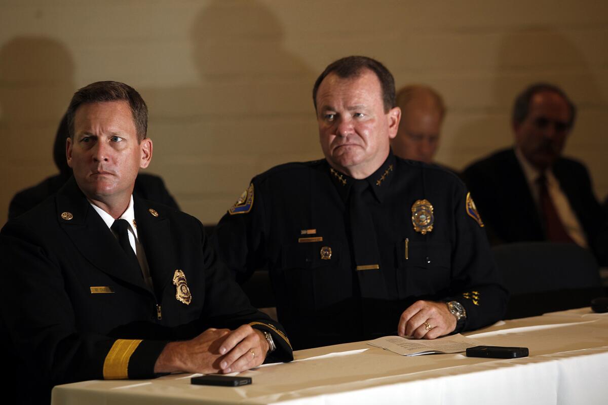 Long Beach Police Chief Jim McDonnell, right. On Thursday, McDonnell announced the city's annual crime statistics.