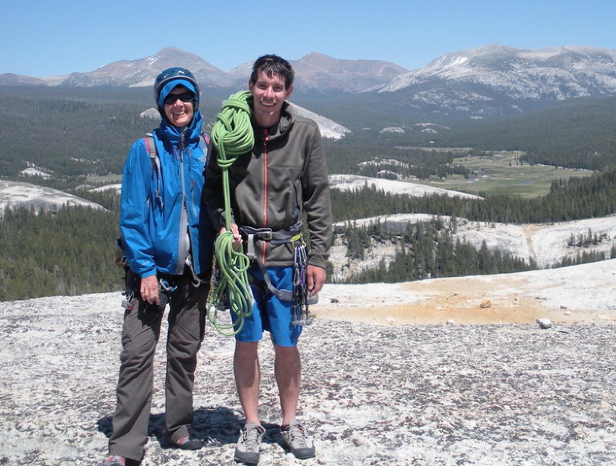 Dierdre  Wolownick with her son,  rock climber Alex Honnold, atop Half Dome