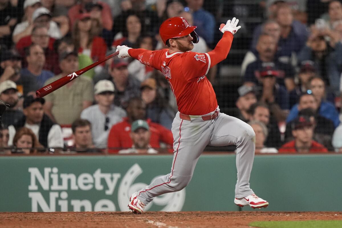 Taylor Ward drives in the winning run in the 10th inning.