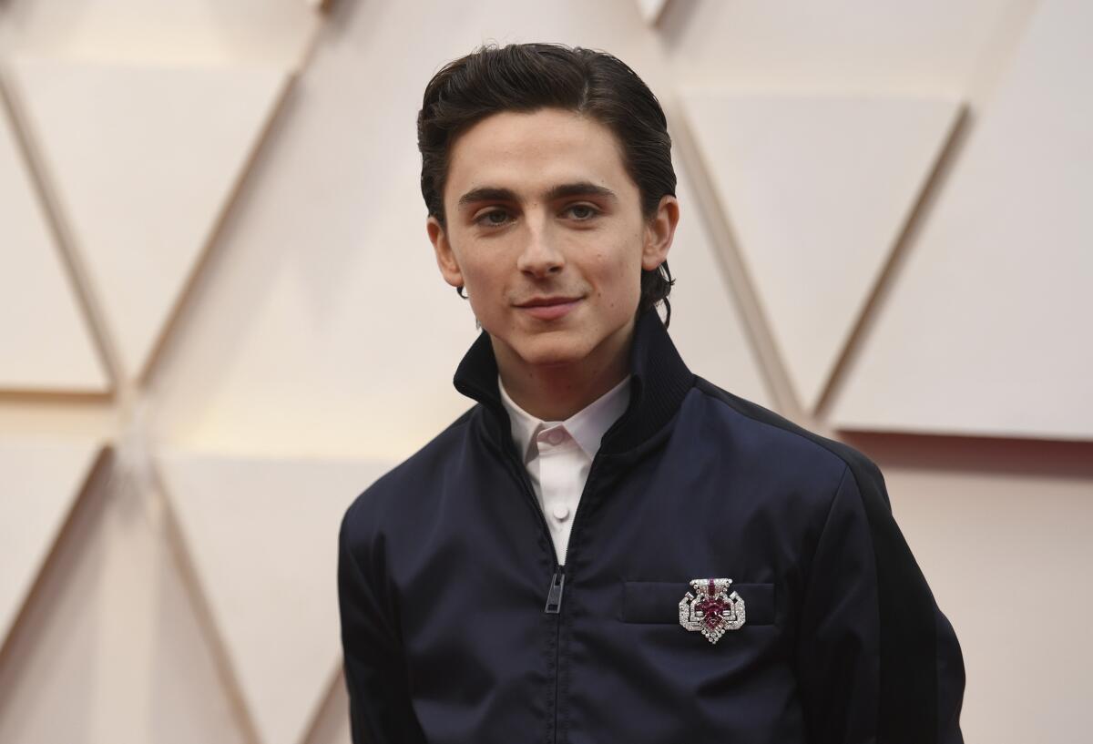 Timothée Chalamet arrives at the Oscars in Prada. (Photo by Richard Shotwell/Invision/AP)