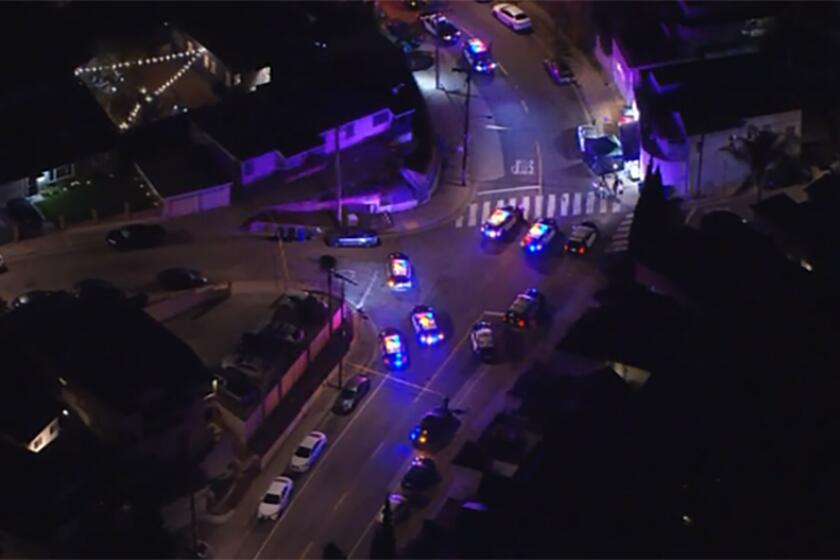 Aerial view of the scene of the deputy-involed shooting. An investigation is underway after deputies shot an allegedly armed man who was harassing people in East Los Angeles late Friday evening.