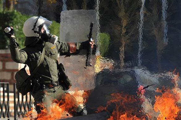 Civil unrest in Greece - riot police officer