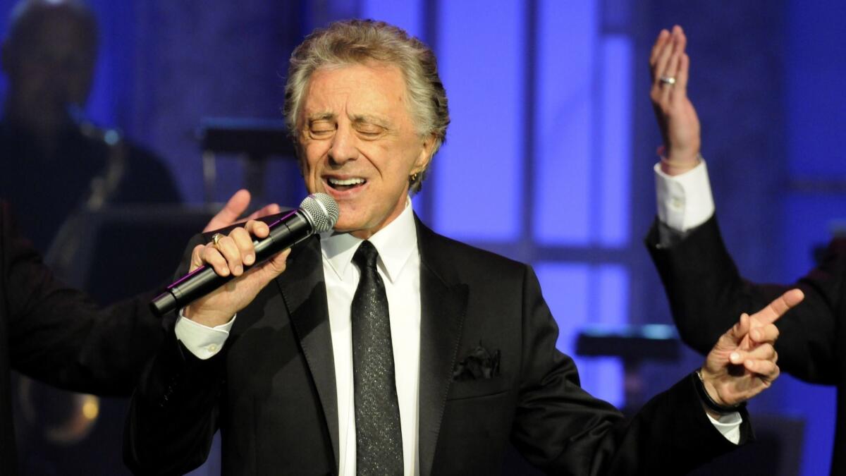 Frankie Valli will perform with the Four Seasons at the Pacific Amphitheatre backed by the Pacific Symphony.